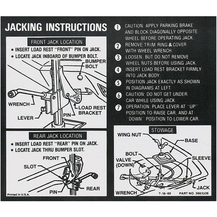 Decal 70 Chevelle Jacking Instructions Late 70