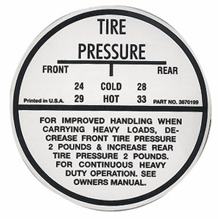 Decal 64-65 Chevelle/El Camino Tire Pressure