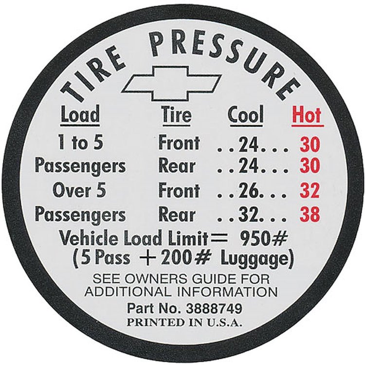 Decal 66 Chevelle Tire Pressure SS