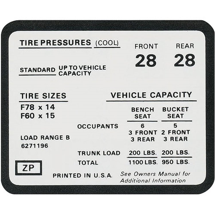 Decal 72 Chevelle Tire Pressure SS