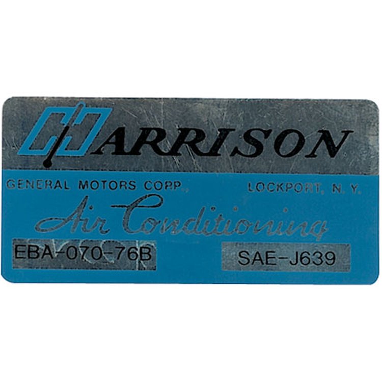 Decal 76 GM Evaporator Box Harrison Air Conditioning EBA07076B