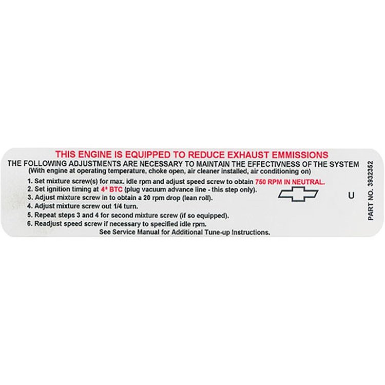 Decal 68 Chevelle/El Camino Emissions 327/350/396