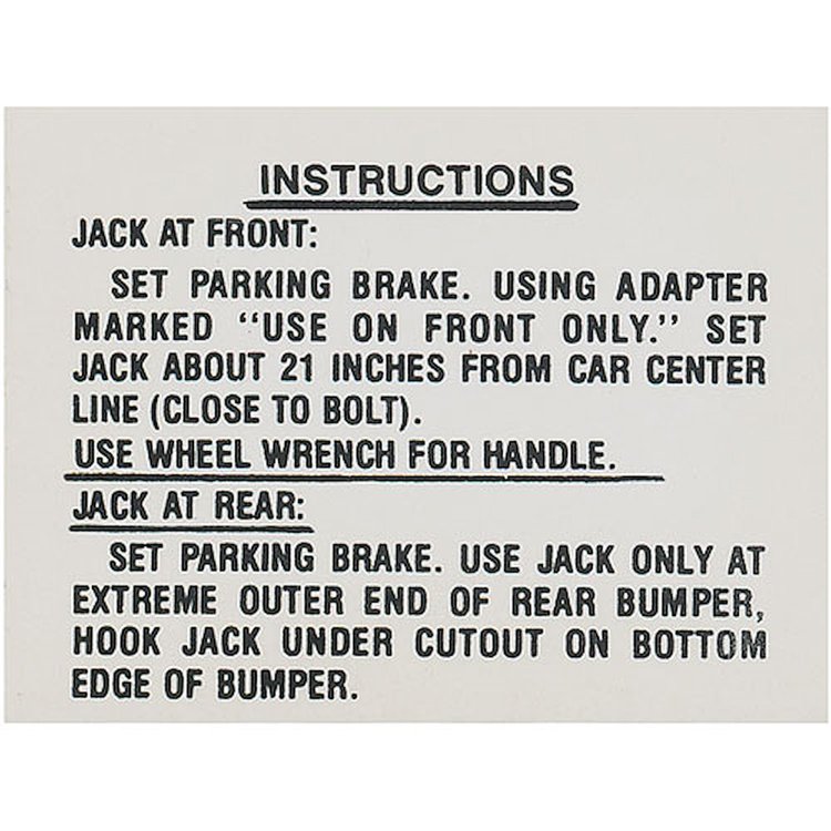 Decal 59-60 Pontiac Jacking Instructions