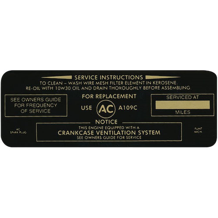 Decal 64 Pontiac Air Cleaner Service Instructions A109C