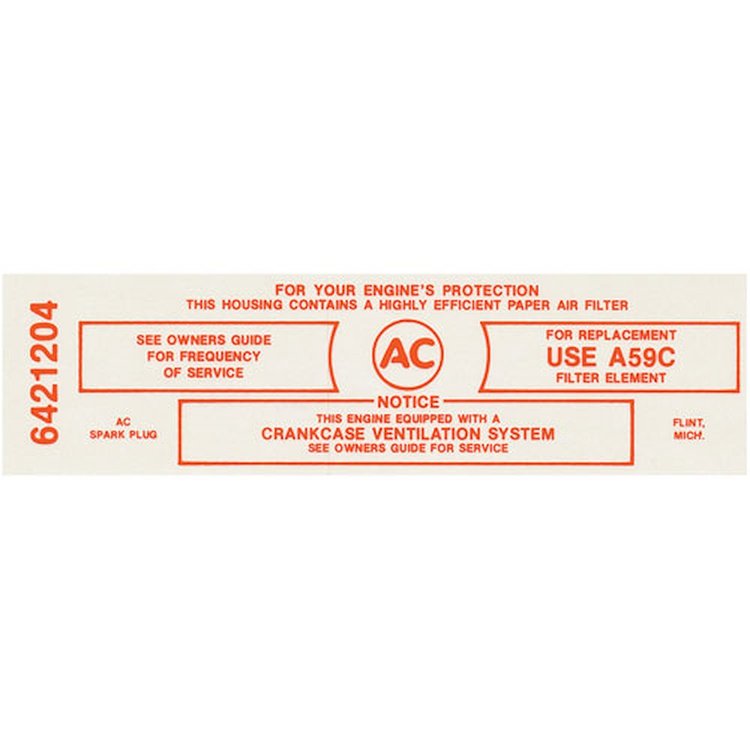 Decal 65 Pontiac Air Cleaner Service 389 421 3x2 Police A59C Red
