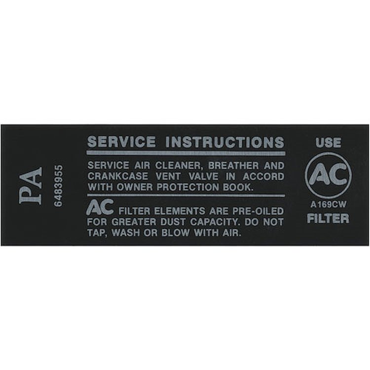 Decal 68 Pontiac Air Cleaner Service Instruction 250