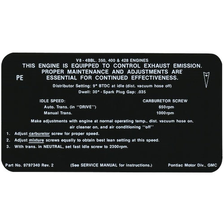 Decal 69 Pontiac Emissions 350/400/428 4V PE