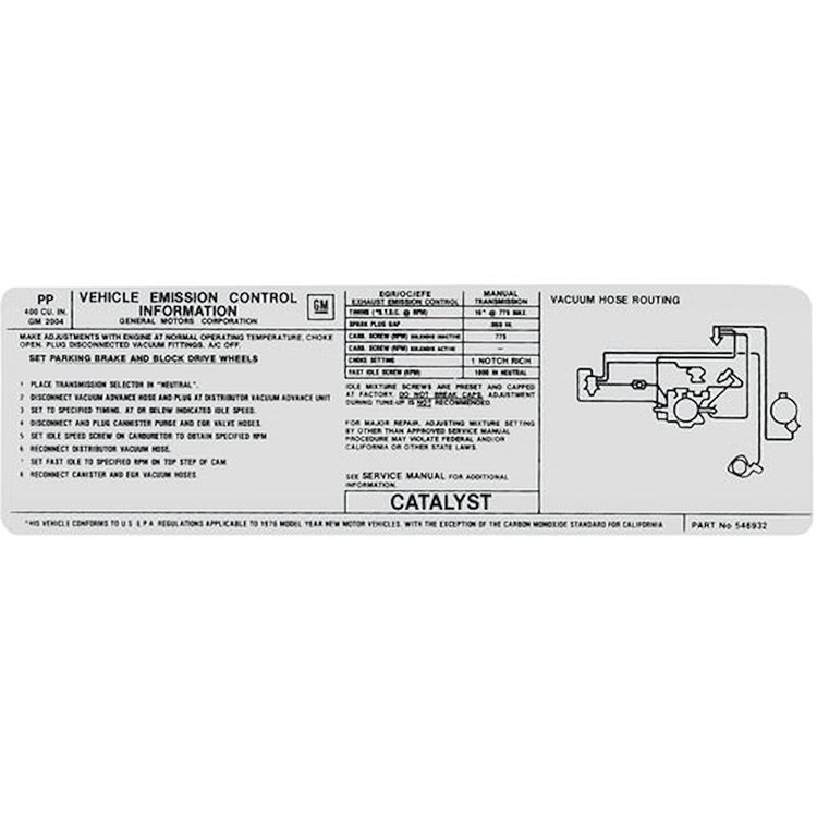 Decal 76 Pontiac Emissions 400 MT US PP 546932