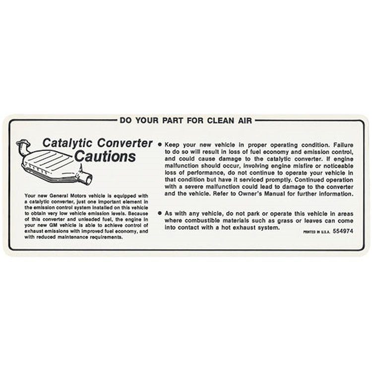 Decal 76 Bonneville Catalina Grand Prix Interior Catalytic Converter Caution