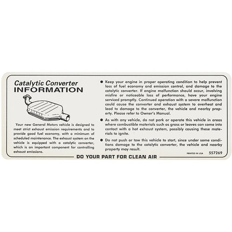 Decal 77 Grand Prix Interior Catalytic Converter Caution
