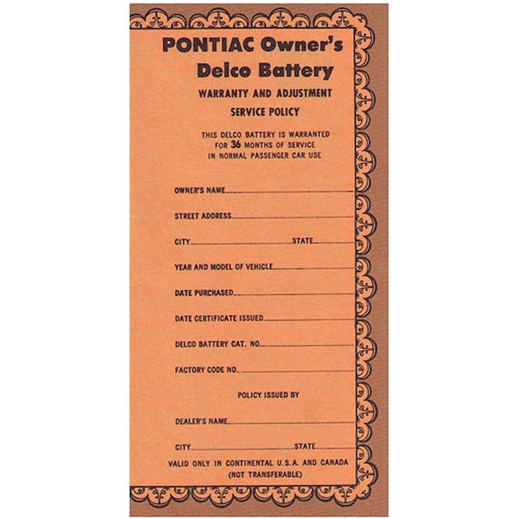 Certificate 1959-60 Bonn/Cat Delco Battery 755