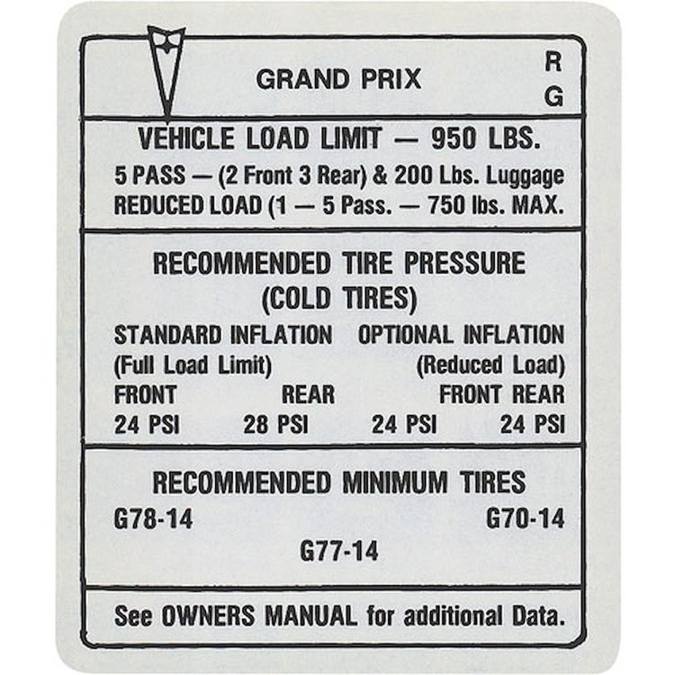 Decal 69 Grand Prix Tire Pressure RG