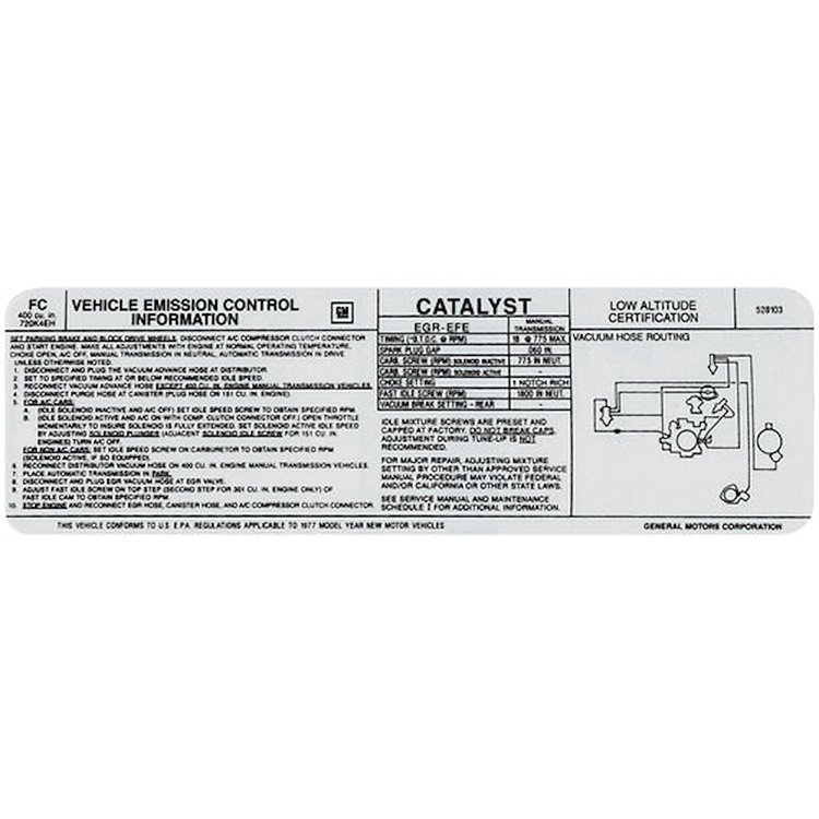 Decal 77 Pontiac Emissions 400 MT FC 528103