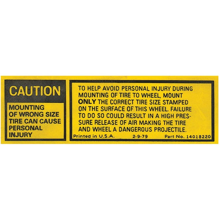 Decal 80-82 Monte Carlo Tire Warning Wrong Size