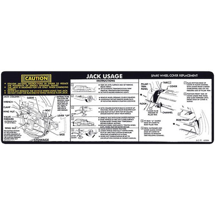 Decal 77-83 Malibu Wagon Jacking Instructions 472350