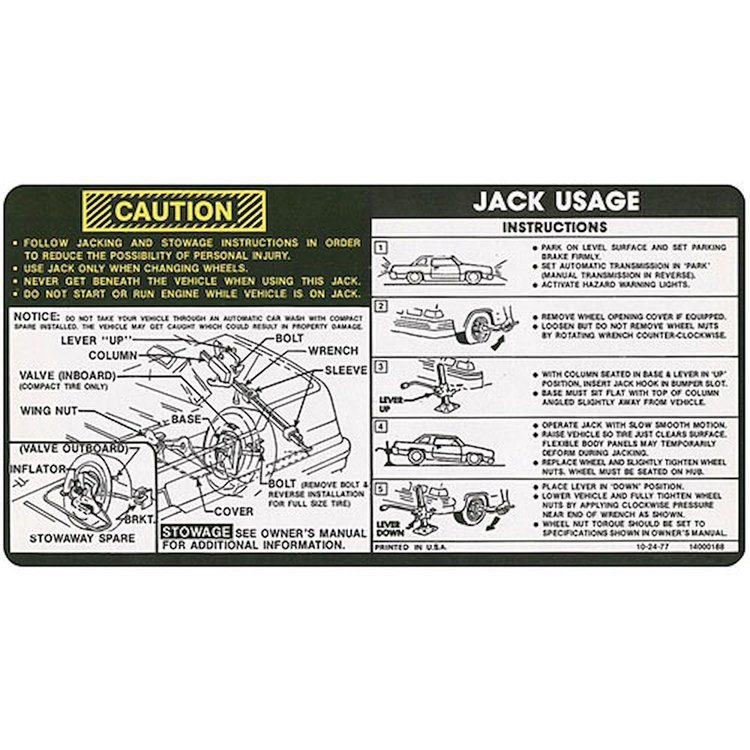 Decal 78 Malibu Jacking Instructions 14000188
