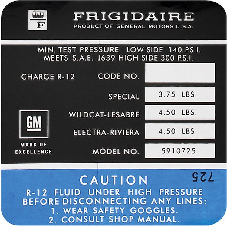 AC Compressor Decal 1971 Skylark GS