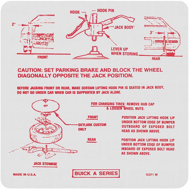 Decal 71 Skylark Special Trunk Jack Instructions