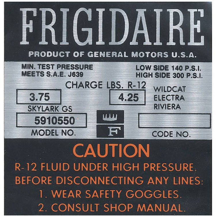 Decal 66 Skylark Riviera Air Conditioning Compressor Frigidaire