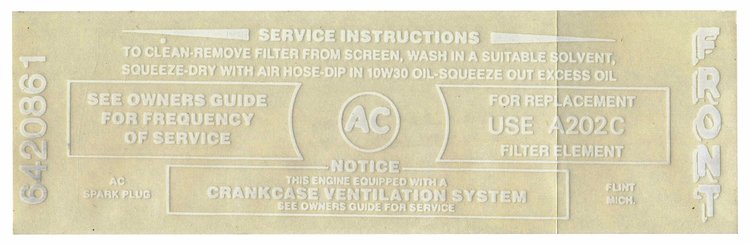 Decal 65 Buick Air Cleaner Service Instructions Wildcat 445