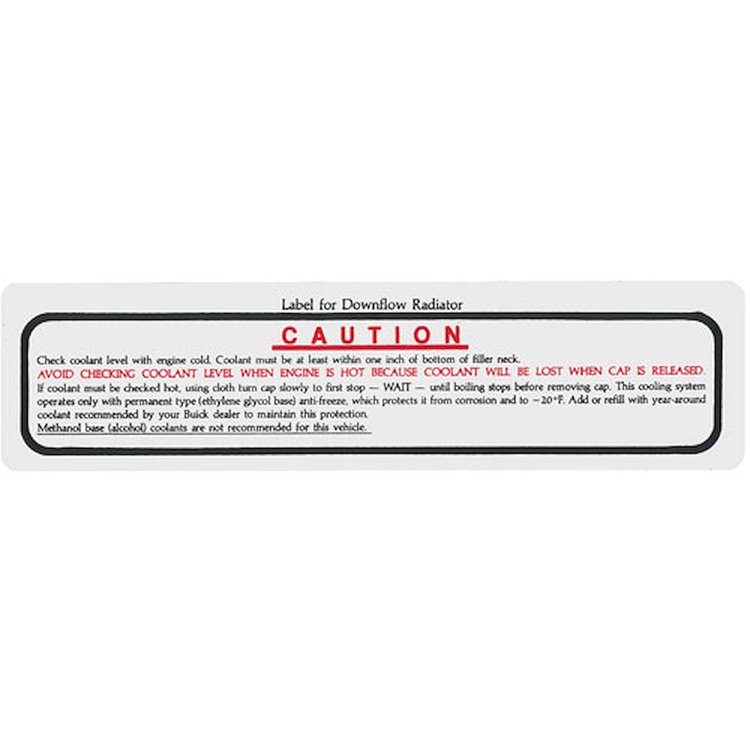 Decal 65-66 Buick Cooling System Downdraft