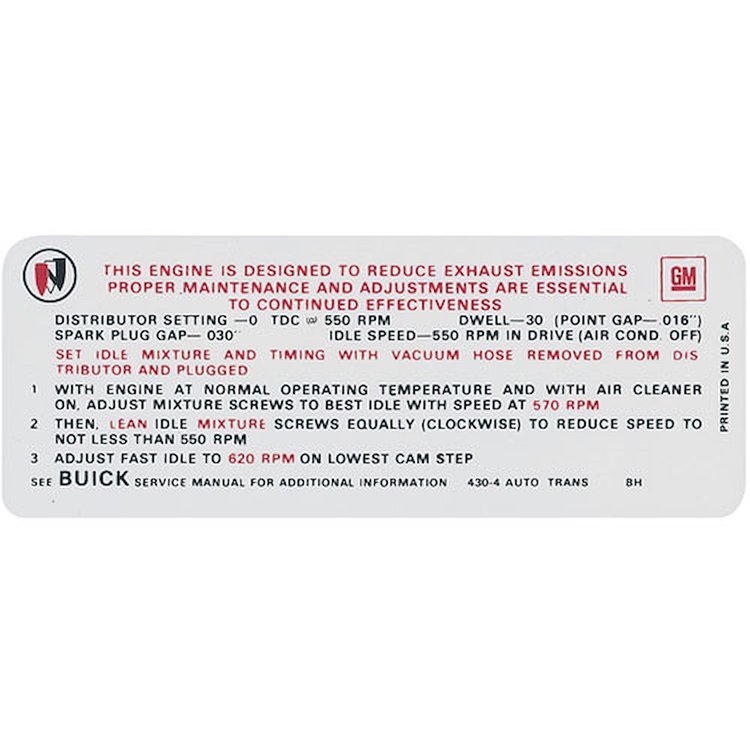 Decal 69 Skylark Riviera Emission 430 4bbl AT BH