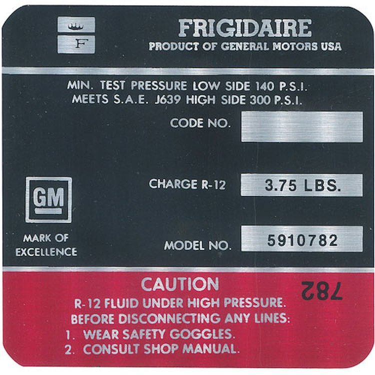 Decal 71 Skylark Riviera Air Conditioning Compressor Frigidaire 5910782