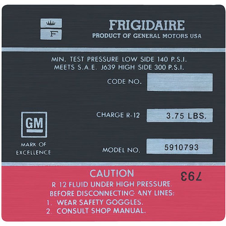 Decal 72 Skylark Riviera Air Conditioning Compressor Frigidaire 5910688