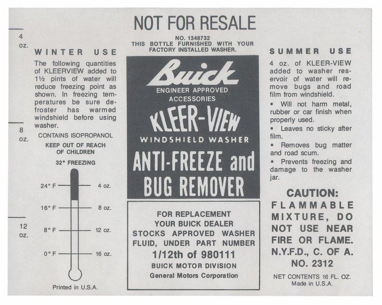 Decal GM Kleerview Bottle 1961-67 Skylark 1348732