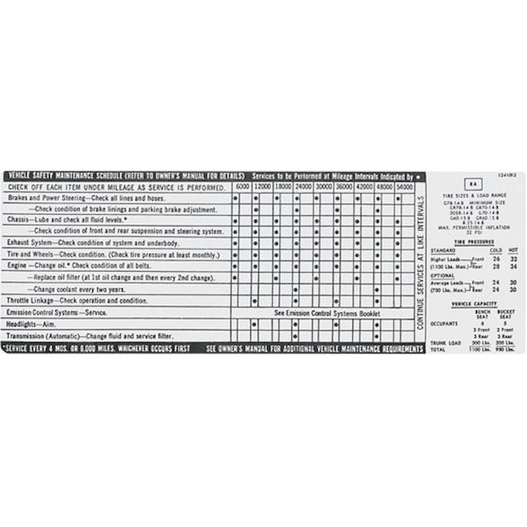 Decal 72 Skylark Tire Pressure Maintenance GS