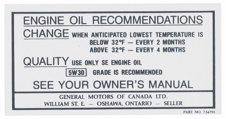 Decal 68-69 Buick Engine Compartment Canada Oil Change
