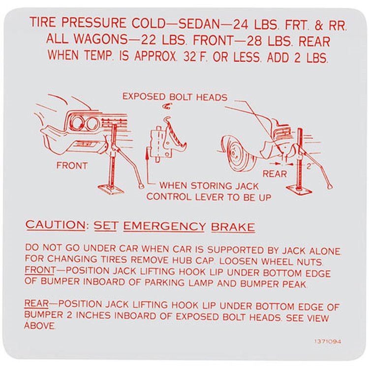 Decal 65 Skylark Special Trunk Jack Instructions Tire Pressure