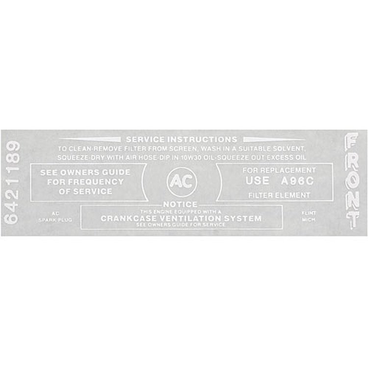 Decal 66 Buick Air Cleaner Service Instructions Wildcat 310