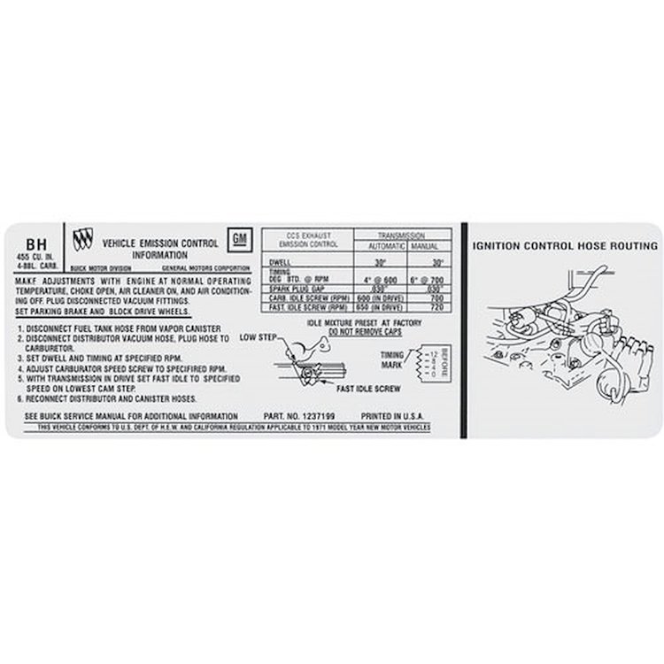 Decal 71 Skylark Riviera Emission 455 4bbl BH
