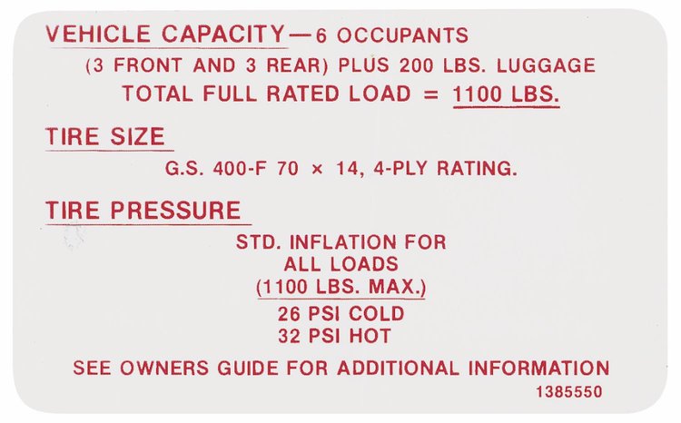 Decal 68 Skylark Tire Pressure GS400