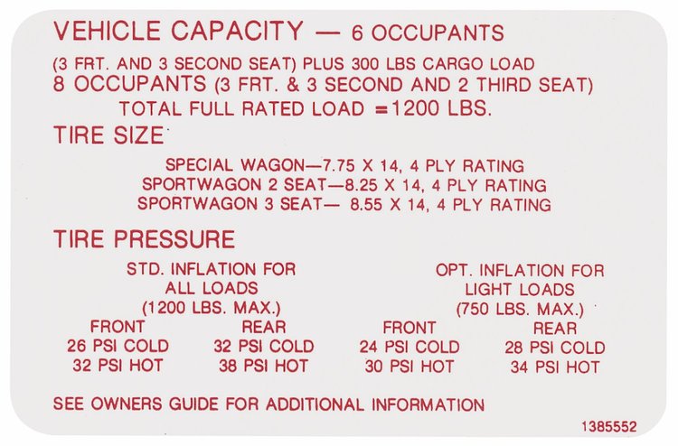 Decal 68 Buick Tire Pressure Wagon Sport Wagon