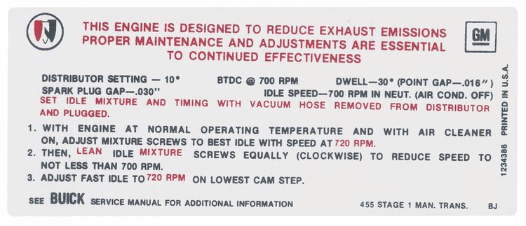 Decal 70 Buick Emission 455 4bbl MT Stage 1 BJ Early