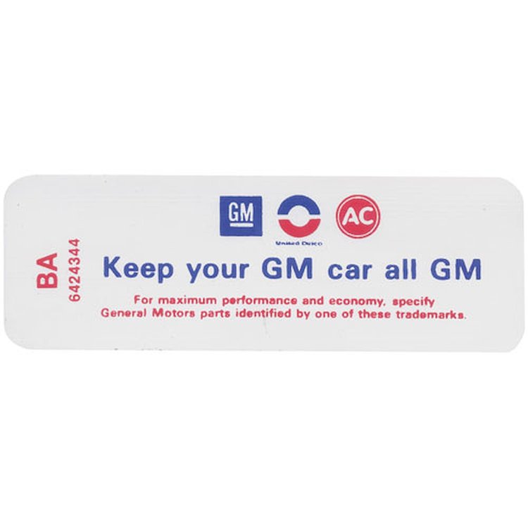 Decal 68 Buick Air Cleaner 350 400 4bbl 6424344 Keep your GM car all GM