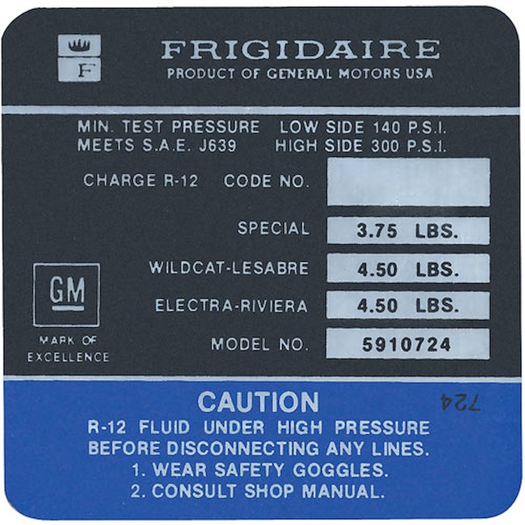 Decal 71 Skylark Riviera Air Conditioning Compressor Frigidaire 5910688