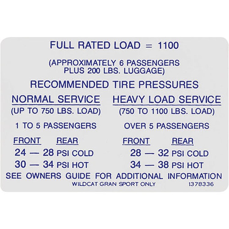 Decal 66 WILDCAT/GS TIRE PRESSURE