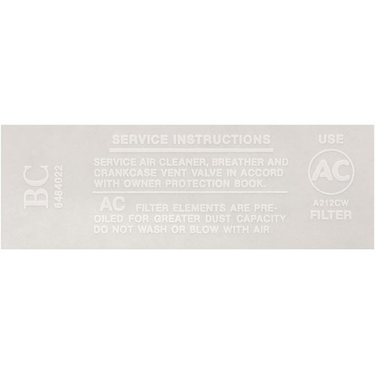 Decal 69 Buick Air Cleaner Service Instructions GS350