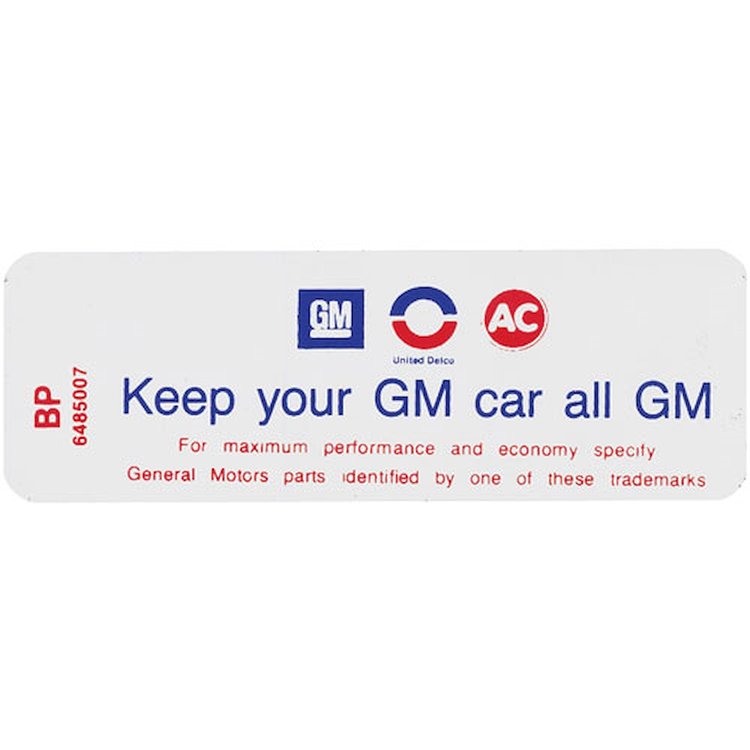 Decal 69-71 Buick Air Cleaner 6 Cyl HD 6485007 Keep your GM car all GM