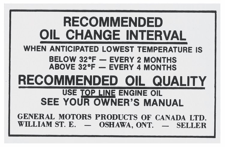 Decal 70-71 Buick Engine Compartment Canada Oil Change