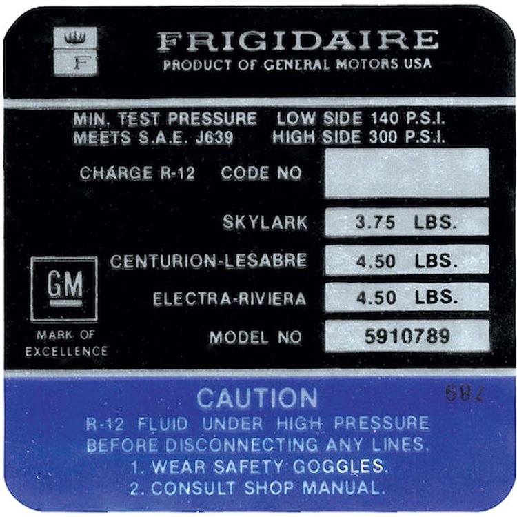 Decal 72 Skylark Riviera Air Conditioning Compressor Frigidaire 5910789