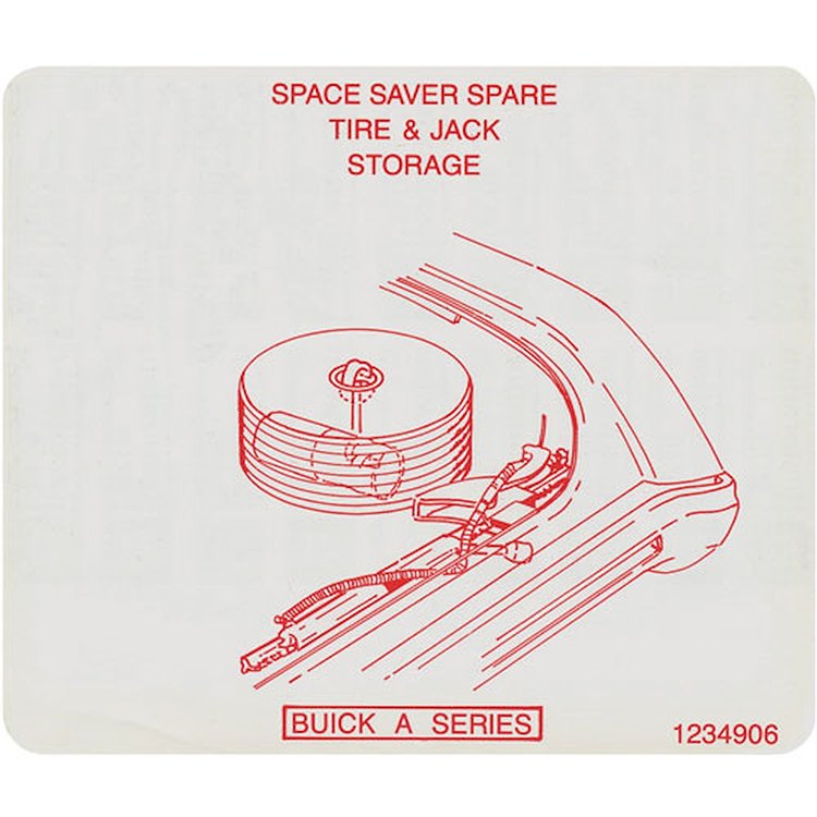 Decal 70 Skylark Special Trunk Tire Stowage Space Saver Spare