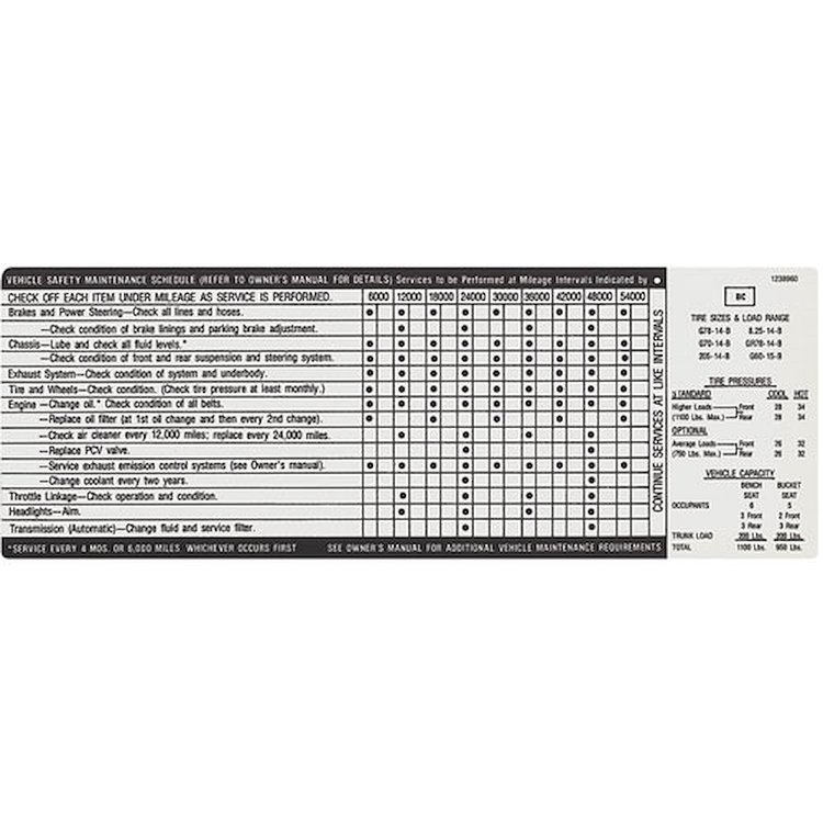 Decal 71 Skylark Tire Pressure Maintenance GS455
