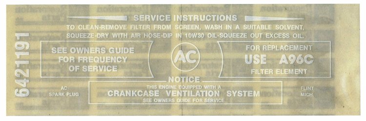 Decal 64-66 Buick Air Cleaner Service Instructions Wildcat 310