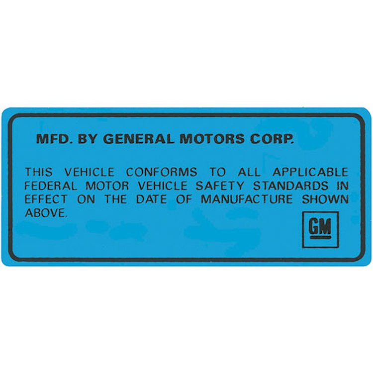 Decal 69-74 GM Interior Vehicle Certification Kit