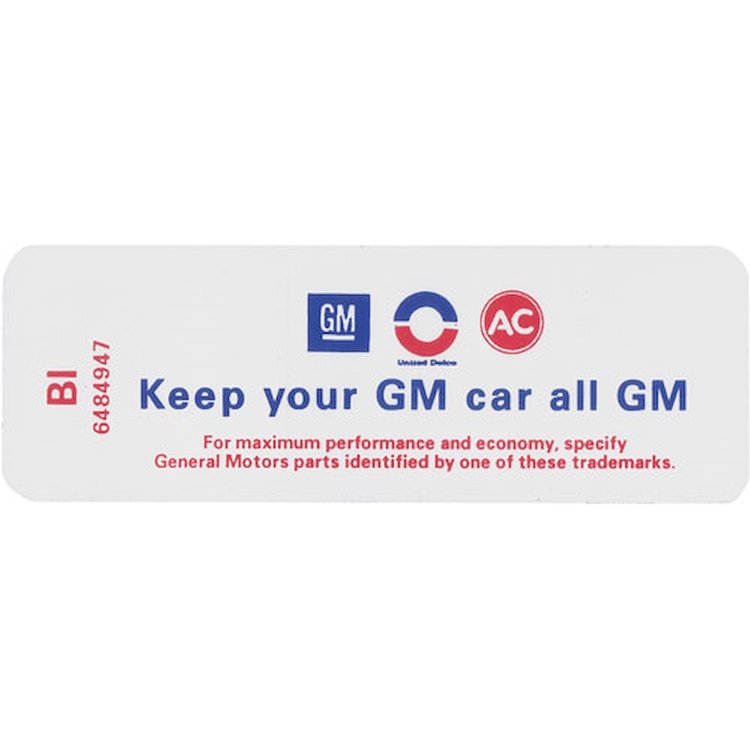 Decal 69 Buick Air Cleaner 350 430 4V HD 6484947 Keep your GM car all GM