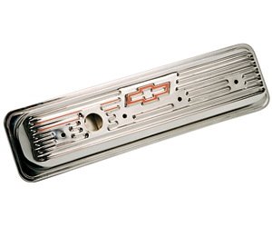 Slant-Edge Short Stamped Steel Valve Covers for 1987-Pre LS Small Block Chevy [Chrome, Bowtie Emblem]